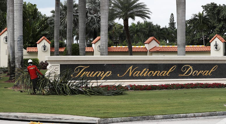 A sign at the front entrance to the Trump National Doral golf resort