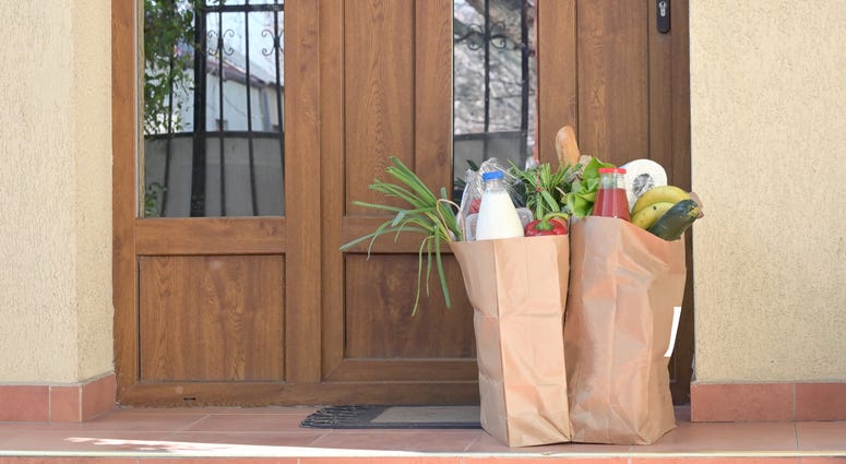 Bags of food on a home's doorstep