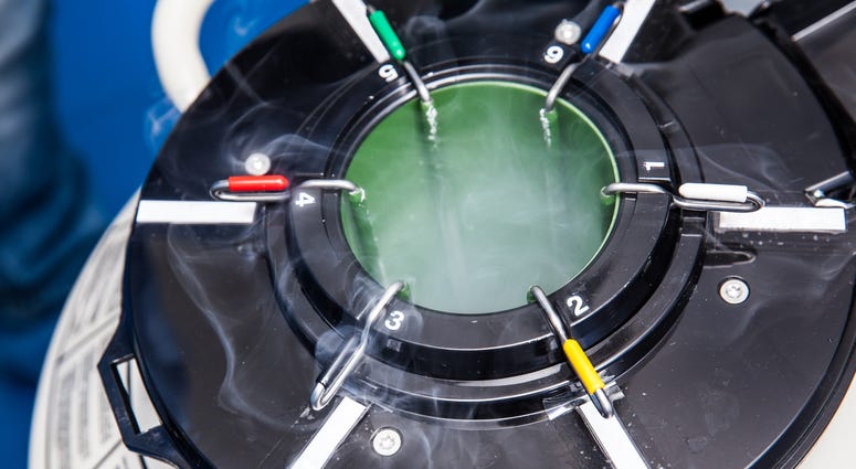 Liquid nitrogen cryogenic tank at life sciences laboratory