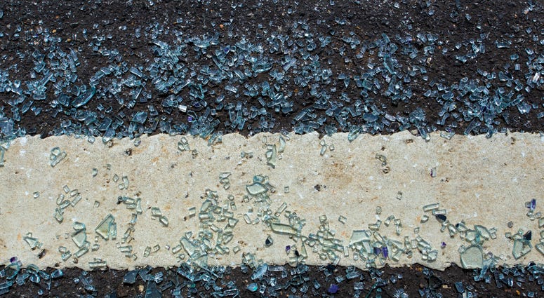Broken glass on the roadway