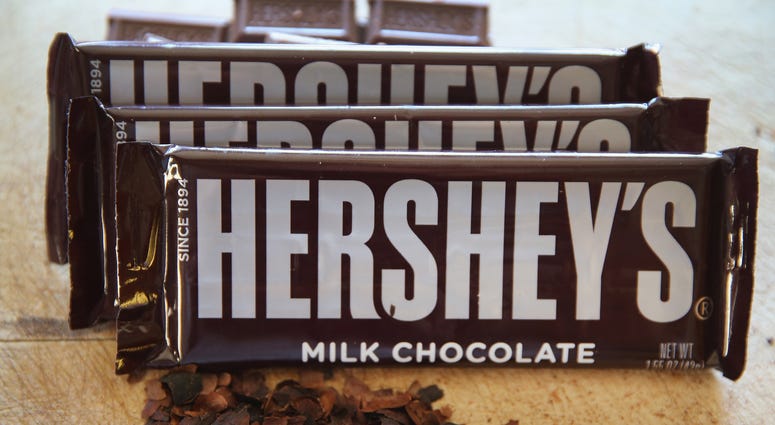 A pile of Hershey's chocolate bars