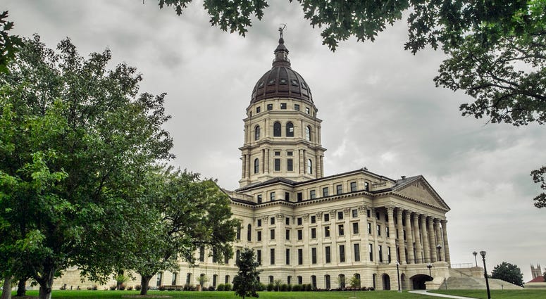 The Kansas state capitol building in downtown Topeka - stock photo