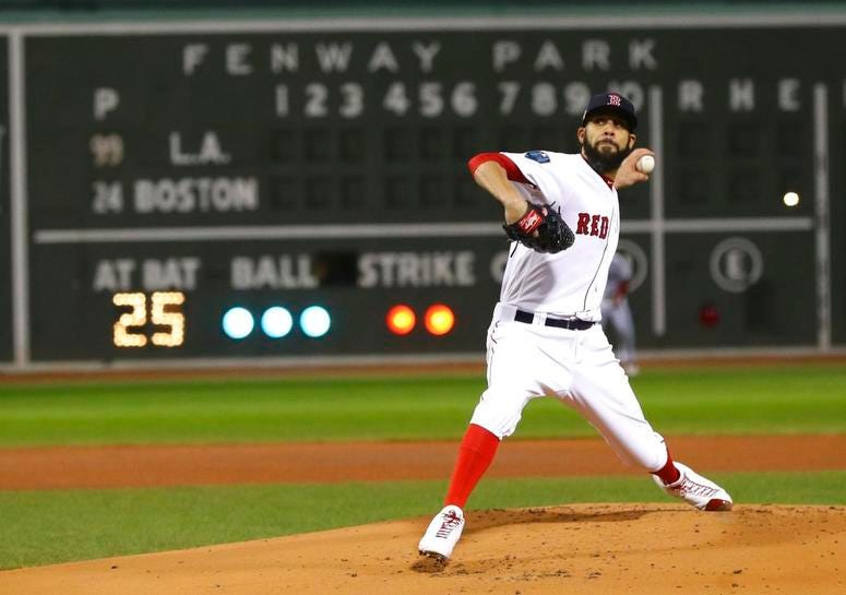 Boston Red Sox starting pitcher David Price throws during the first inning of Game 2 of the World Series