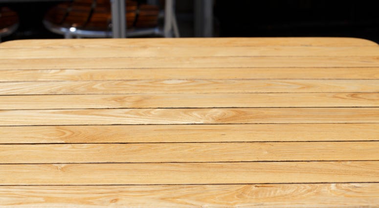 An outdoor wood table