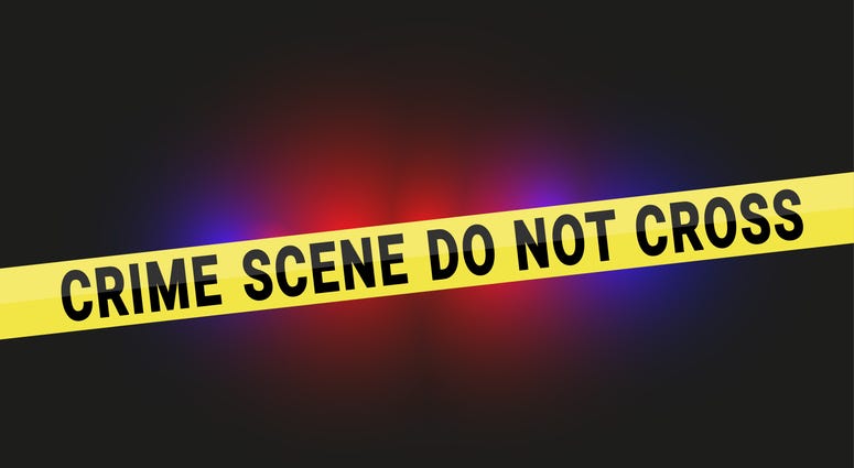 Crime scene do not cross tape with police flashing lights