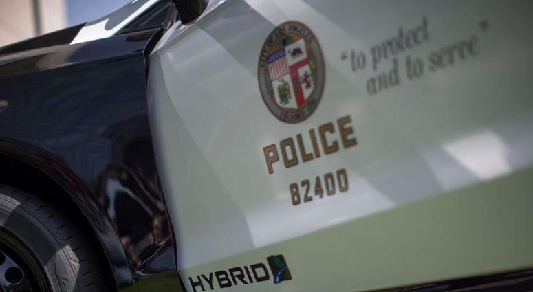 A hybrid police car is seen at the unveiling of two new Ford Fusion hybrid pursuit-rated Police Responder cars at Los Angeles Police Department headquarters on April 10, 2017 in Los Angeles, California.