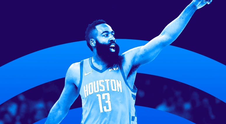 James Harden James Harden of the Houston Rockets points during the NBA Playoffs.