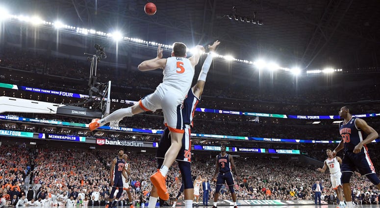 Kyle Guy fouled Kyle Guy of Virginia is fouled on a last-second 3-point attempt against Texas Tech in the 2019 Final Four.