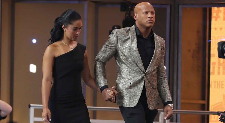 Ryan Shazier wedding Ryan Shazier of the Pittsburgh Steelers with Michelle Rodriguez at the 2018 NFL Draft.