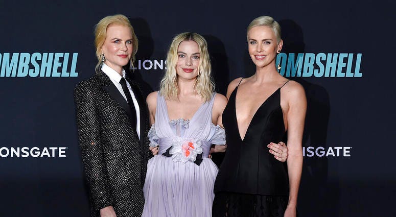 Nicole Kidman, from left, Margot Robbie, and Charlize Theron attend the premiere of "Bombshell" at Regency Village Theatre on Tuesday, Dec. 10, 2019, in Los Angeles.