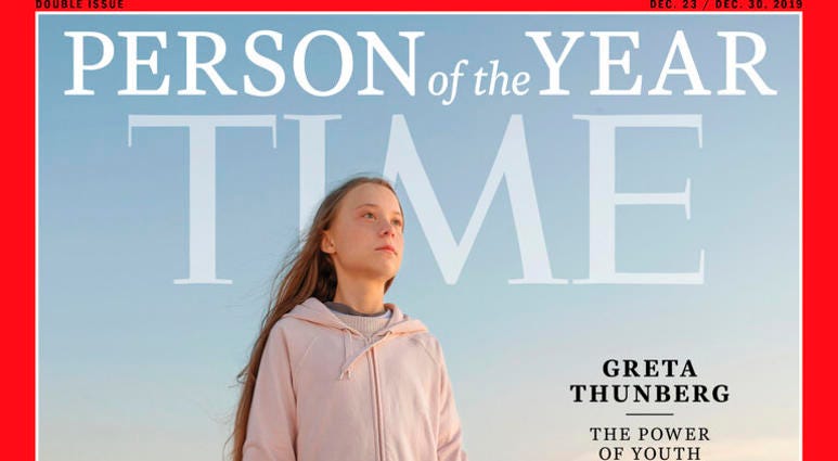 This photo provided by Time magazine shows Greta Thunberg, who has been named Time’s youngest “person of the year” on Wednesday, Dec. 11, 2019.