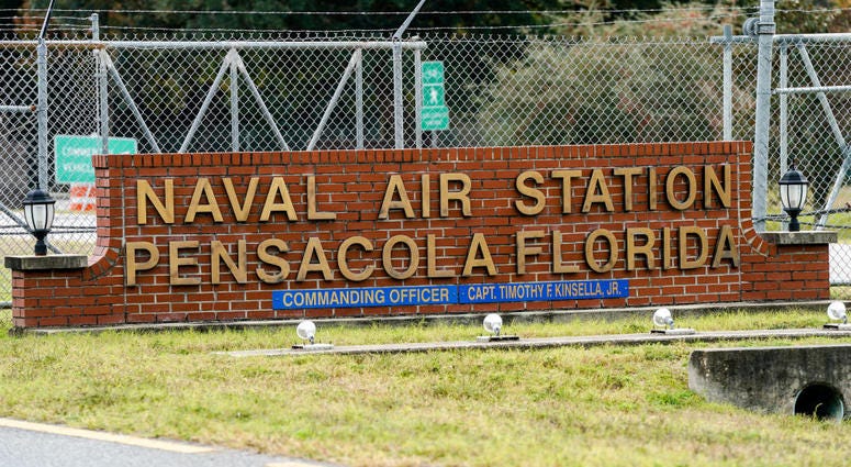 A general view of the atmosphere at the Pensacola Naval Air Station following a shooting on December 06, 2019 in Pensacola, Florida.