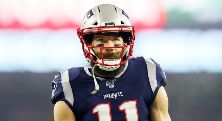 Julian Edelman #11 of the New England Patriots warms up on the field before playing against the Tennessee Titans in the AFC Wild Card Playoff game at Gillette Stadium on January 04, 2020 in Foxborough, Massachusetts. (