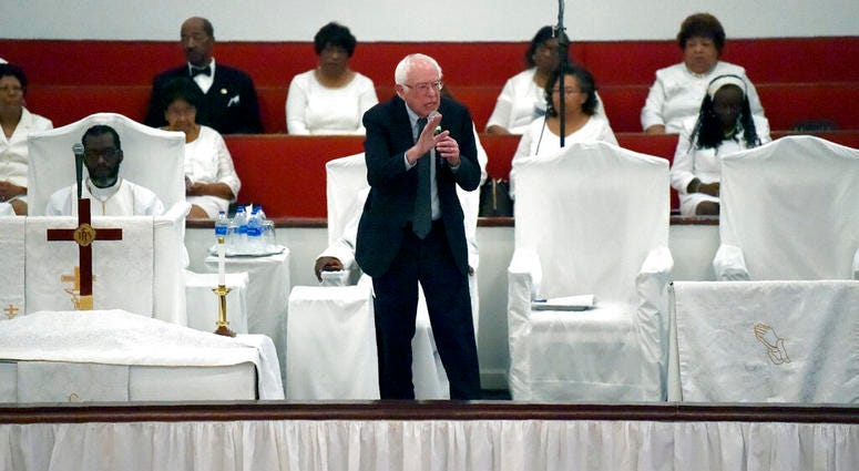 Democratic presidential hopeful Bernie Sanders speaks to a congregation at Reid Chapel AME Church on Sunday, Dec. 1, 2019, in Columbia, S.C.
