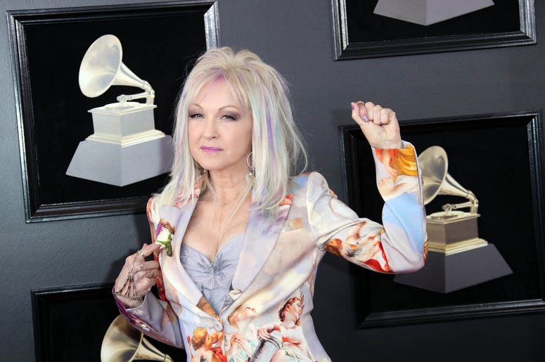 Jan 28, 2018; New York, NY, USA; Cyndi Lauper arrives at the 60th Annual Grammy Awards at Madison Square Garden. Mandatory Credit: Dan MacMedan-USA TODAY