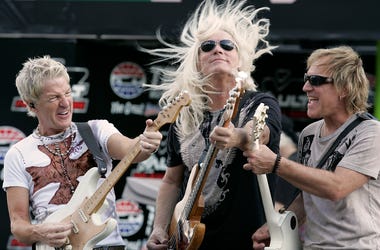 REO Speedwagon members Kevin Cronin, Bruce Hall, and Dave Amato perform before the start of the NASCAR Sprint Cup Dickies 500 on Sunday, November 2, 2008, at Texas Motor Speedway in Fort Worth, Texas. (Photo by Ross Hailey/Fort Worth Star-Telegram/MCT/Sip