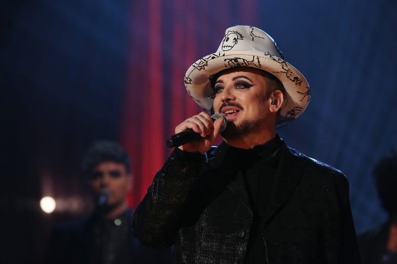 12/20/2018 - Boy George and Culture Club perform during the filming of the Graham Norton Show at BBC Studioworks 6 Television Centre, Wood Lane, London, to be aired on BBC One on Friday evening. PRESS ASSOCIATION. Issue date: Thursday December 20, 2018. P