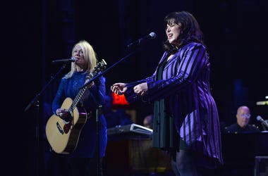Musicians Nancy Wilson and Ann Wilson perform during the 3rd Annual LOVE ROCKS NYC concert at the Beacon Theatre in New York, NY, March 7, 2019. (Photo by Anthony Behar/Sipa USA)