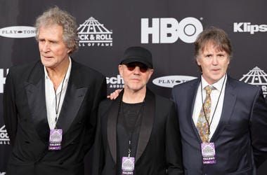 John Illsley, Alan Clark, and Guy Fletcher from Dire Straits on the red carpet before the 2018 Rock and Roll Hall of Fame Induction ceremony, Saturday, April 14, 2018, in Cleveland OH. (Photo by Max Arnold/Sipa USA)