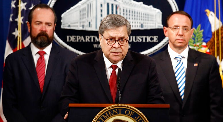 Attorney General William Barr Attorney General William Barr speaks alongside Deputy Attorney General Rod Rosenstein, right, and acting Principal Associate Deputy Attorney General Edward O'Callaghan, left, about the release of a redacted version of special counsel Robert Mueller's repo