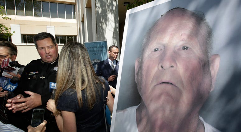 Sacramento County Sheriff Scott Jones, left, talks to reporters about the arrest Joesph James DeAngelo, seen in photo, on suspicion of committing a string of violent crimes Sacramento County Sheriff Scott Jones, left, talks to reporters about the arrest Joesph James DeAngelo, seen in photo, on suspicion of committing a string of violent crimes