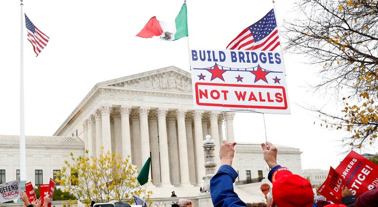 People rally outside the Supreme Court as oral arguments are heard in the case of President Trump's decision to end the Obama-era, Deferred Action for Childhood Arrivals program People rally outside the Supreme Court as oral arguments are heard in the case of President Trump's decision to end the Obama-era, Deferred Action for Childhood Arrivals program