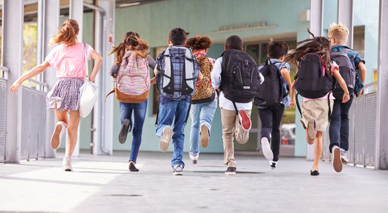 School, Children running to school School, Children running to school