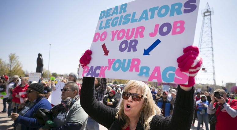 Hilda Martinez, a kindergarten teacher in Oklahoma City, rallies on the second day of the Oklahoma teachers walkout, at the capitol in Oklahoma City. Hilda Martinez, a kindergarten teacher in Oklahoma City, rallies on the second day of the Oklahoma teachers walkout, at the capitol in Oklahoma City.
