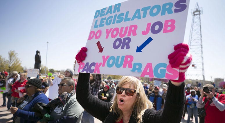 Hilda Martinez, a kindergarten teacher in Oklahoma City, rallies on the second day of the Oklahoma teachers walkout, at the capitol in Oklahoma City. Hilda Martinez, a kindergarten teacher in Oklahoma City, rallies on the second day of the Oklahoma teachers walkout, at the capitol in Oklahoma City.