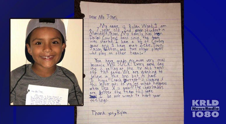 Kid writes letter to Cowboys owner Jerry Jones Kid writes letter to Cowboys owner Jerry Jones