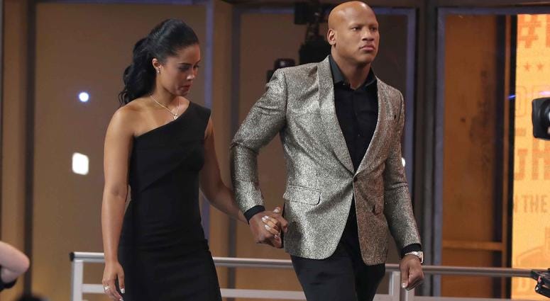Ryan Shazier wedding Ryan Shazier of the Pittsburgh Steelers with Michelle Rodriguez at the 2018 NFL Draft.