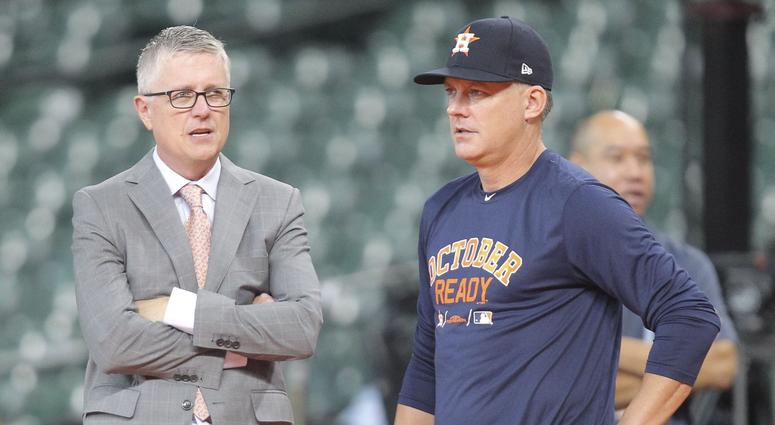 Houston Astros general manager Jeff Luhnow and manager AJ Hinch Houston Astros general manager Jeff Luhnow and manager AJ Hinch