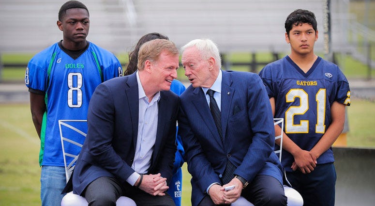 Dallas Cowboys owner Jerry Jones, right, and NFL Commissioner Roger Goodell Dallas Cowboys owner Jerry Jones, right, and NFL Commissioner Roger Goodell