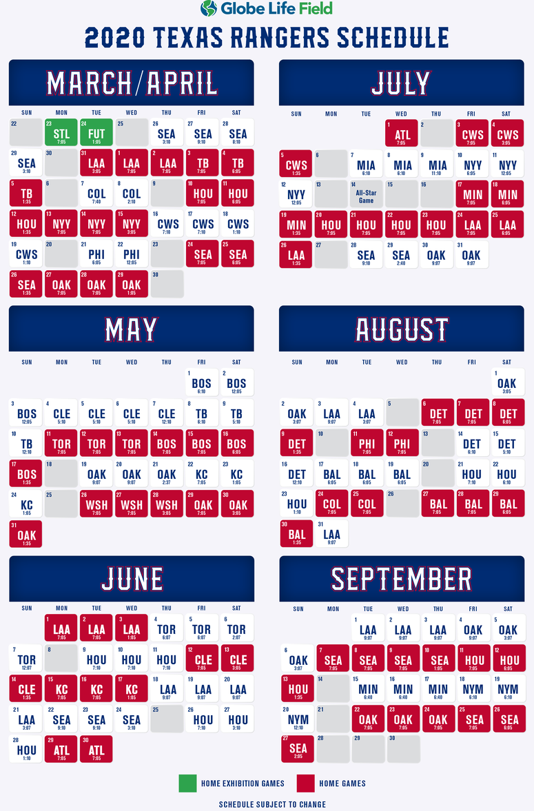 2020 Texas Rangers Schedule | 105.3 The Fan