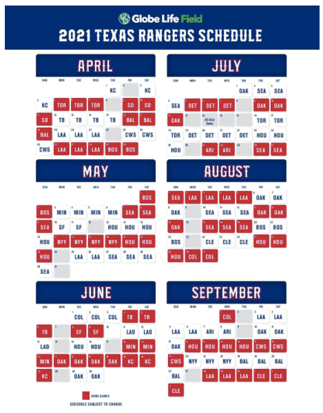Texas Rangers Schedule