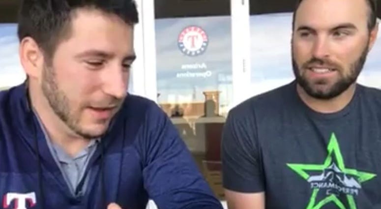 Jared Sandler with Texas Rangers Curt Casali Jared Sandler with Texas Rangers Curt Casali