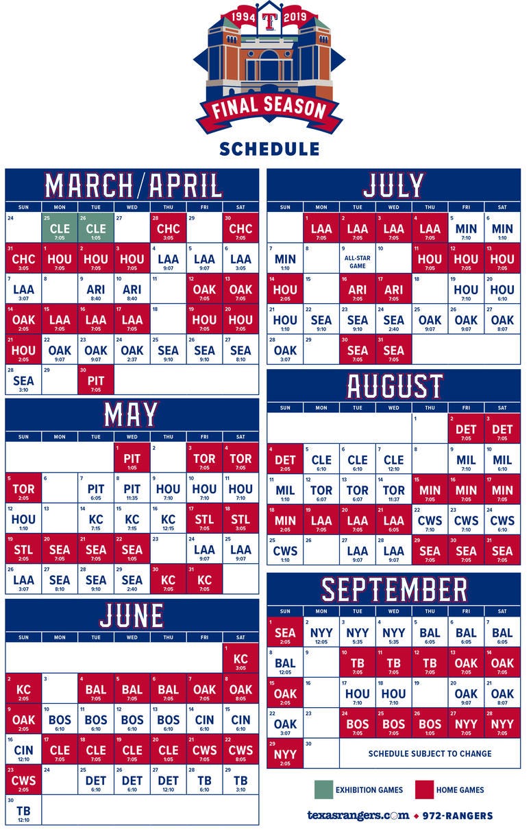 2019 Texas Rangers Schedule 105 3 The Fan