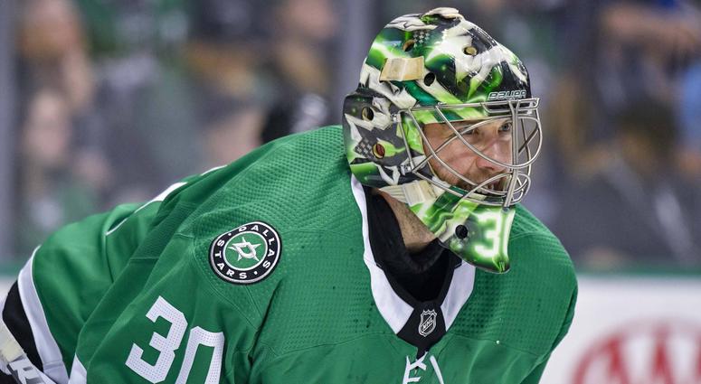 May 5, 2019; Dallas, TX, USA; Dallas Stars goaltender Ben Bishop (30) defends against the St. Louis Blues attack during the first period in game six of the second round of the 2019 Stanley Cup Playoffs at American Airlines Center. May 5, 2019; Dallas, TX, USA; Dallas Stars goaltender Ben Bishop (30) defends against the St. Louis Blues attack during the first period in game six of the second round of the 2019 Stanley Cup Playoffs at American Airlines Center.