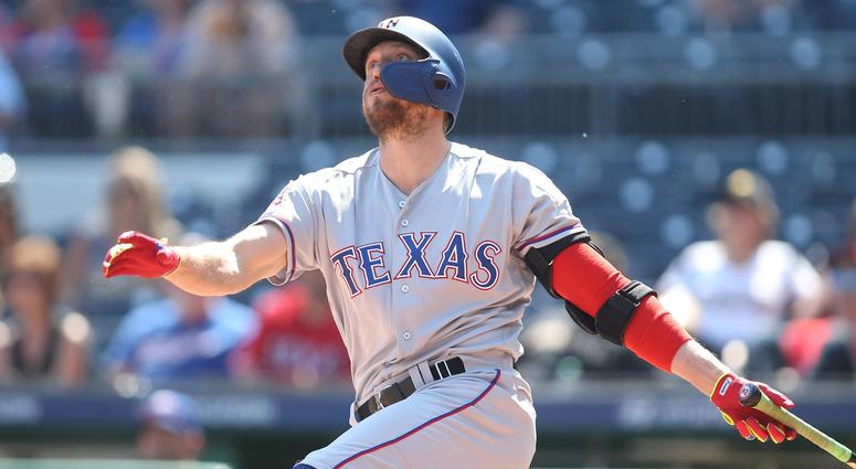 Texas Rangers pinch hitter Hunter Pence (24) hits a grand slam home run against the Pittsburgh Pirates during the eighth inning at PNC Park. Texas Rangers pinch hitter Hunter Pence (24) hits a grand slam home run against the Pittsburgh Pirates during the eighth inning at PNC Park.