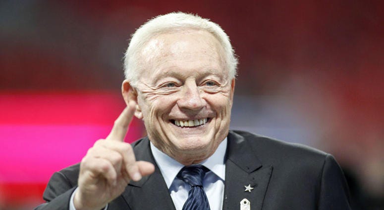 ; Dallas Cowboys owner Jerry Jones one the field before a game against the Atlanta Falcons at Mercedes-Benz Stadium. ; Dallas Cowboys owner Jerry Jones one the field before a game against the Atlanta Falcons at Mercedes-Benz Stadium.