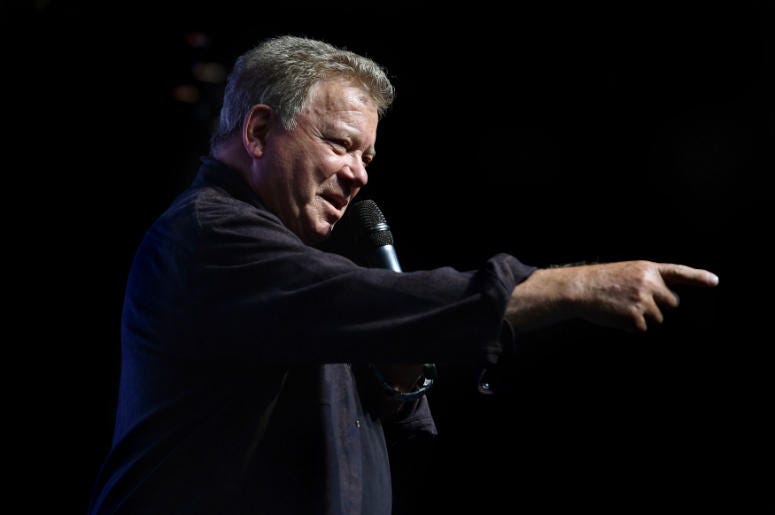 William Shatner, who played Captain Kirk in the original Star Trek, during a press conference to launch Destination Star Trek Europe William Shatner, who played Captain Kirk in the original Star Trek, during a press conference to launch Destination Star Trek Europe