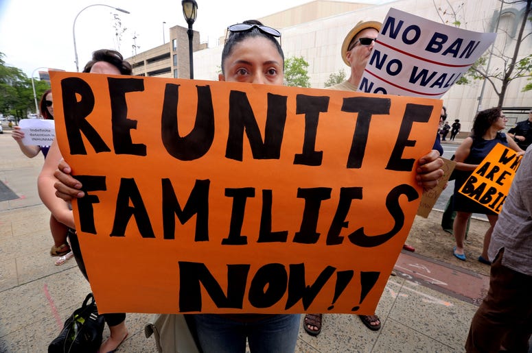 June 22, 2018; White Plains, NY, USA; Aida Velesaca of Peekskill, N.Y. was among over one-hundred people who attended a rally for immigrant children in front of the Westchester County office building. Elected officials, clergy, and others spoke out agains