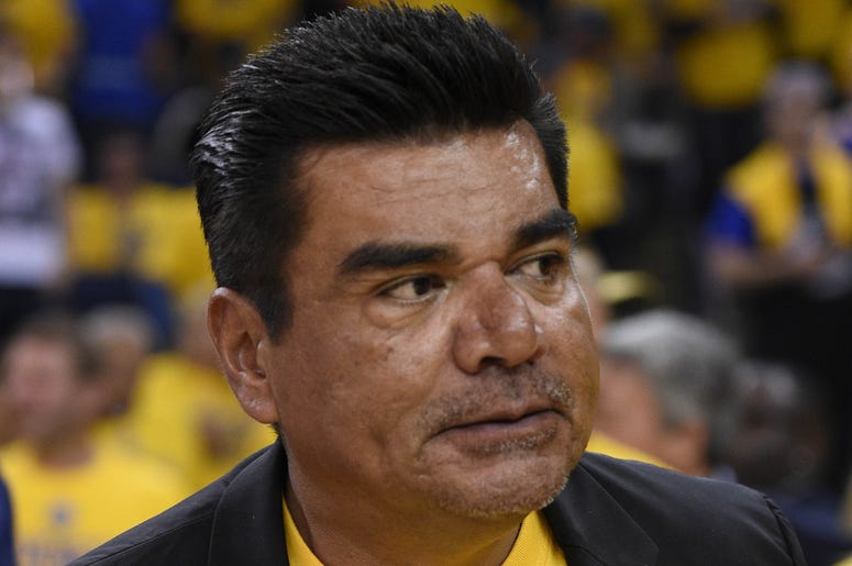 May 27, 2015; Oakland, CA, USA; Comedian George Lopez during the game between the Golden State Warriors and Houston Rockets in game five of the Western Conference Finals of the NBA Playoffs. at Oracle Arena. Mandatory Credit: Kyle Terada-USA TODAY Sports