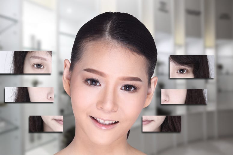 Collage of Asian Woman make up hair style, plastic surgery,. Makeup, eyelash.