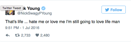 Nick Young Twitter post