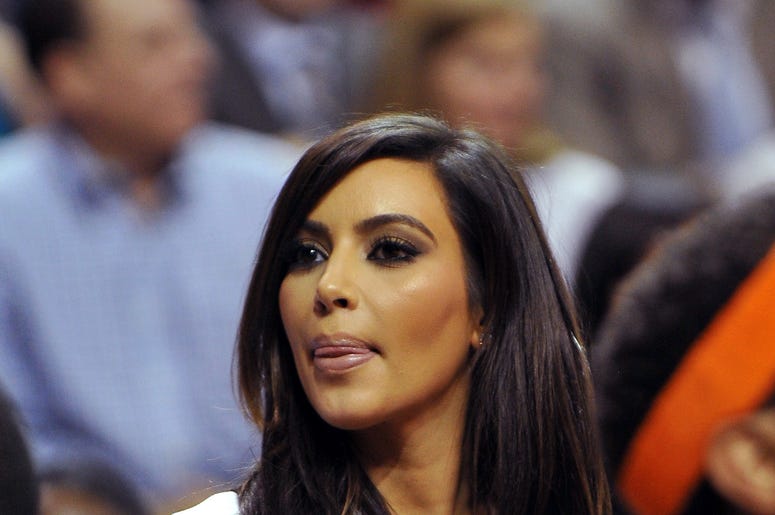 Dec 6, 2012; Miami FL, USA; Television personality Kim Kardashian looks over the New York Knicks bench during the second half of game action against the Miami Heat at American Airlines Arena. Knicks won 112-92. Mandatory Credit: Steve Mitchell-USA TODAY S