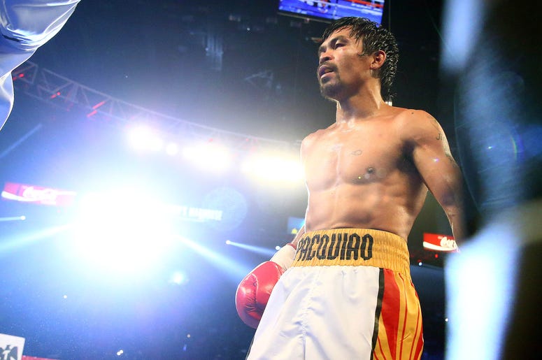 April 9, 2016; Las Vegas, NV, USA; Manny Pacquiao returns to his corner following his fight against Timothy Bradley at MGM Grand Garden Arena.