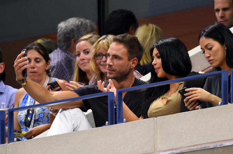 Sep 8, 2015; New York, NY, USA; Kim Kardashian (center) gets a selfie with a friend on day nine of the 2015 U.S. Open tennis tournament at USTA Billie Jean King National Tennis Center. Mandatory Credit: Robert Deutsch-USA TODAY Sports