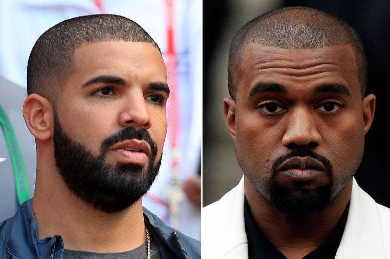 5/26/2018 - Undated file photos of Drake (left) and Kanye West as two of the biggest stars in music look to be going head-to-head after Drake took aim at Kanye West in a new freestyle. (Photo by PA Images/Sipa USA) *** US Rights Only ***