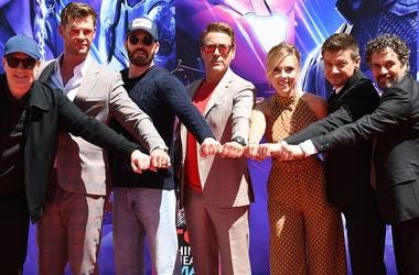 23 April 2019 - Hollywood, California - Kevin Feige, Chris Hemsworth, Chris Evans, Robert Downey, Jr., Scarlett Johansson, Jeremy Renner, Mark Ruffalo. Marvel Studios' "Avengers: Endgame" Cast Handprint Ceremony held at TCL Chinese Theatre. Photo Credit: